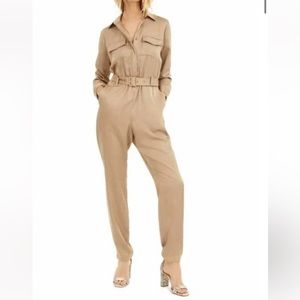INC International Concepts Petite Button-Front Jumpsuit Long Sleeve Tan Size 2